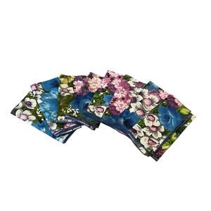 Vintage Lot of 8 Retro Blue Green Purple Flower Cloth Napkins Bright MCM